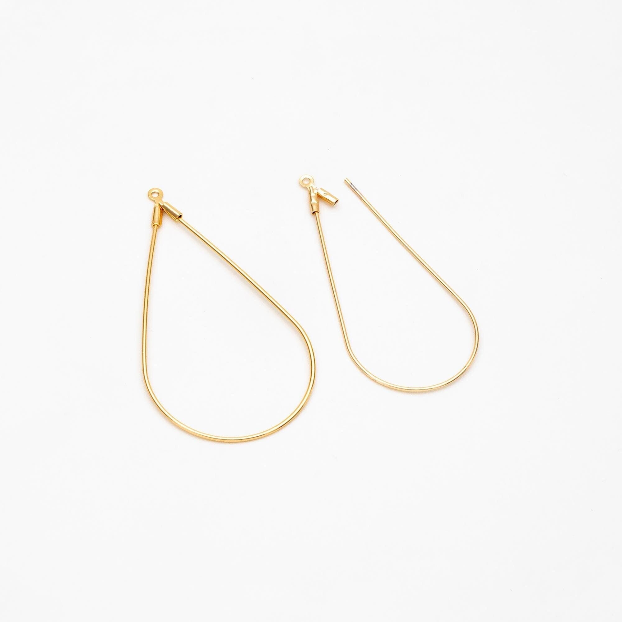 10pcs Gold Teardrop Wire Pendants 45/ 51mm, Real Gold plated Brass Drop Geometric Charms, Can Open to Thread Beads (GB-381)